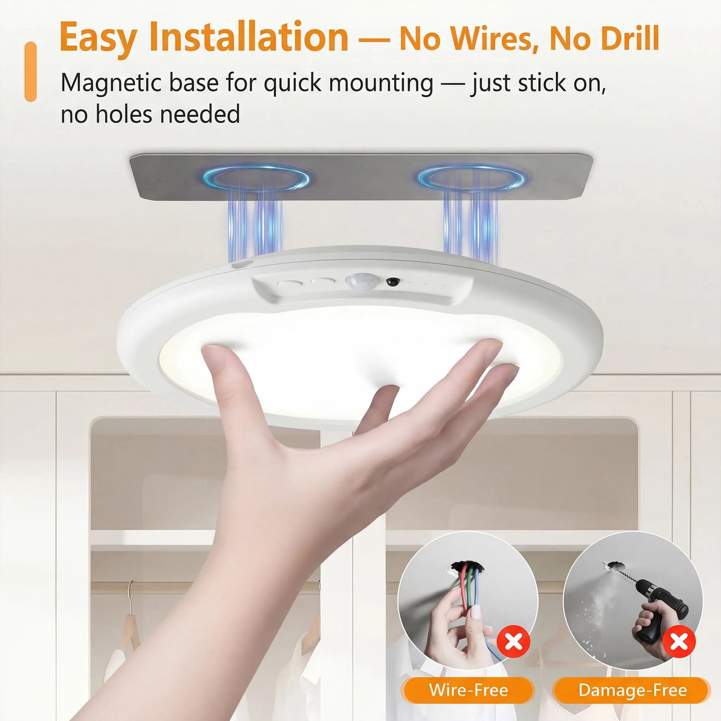 Motion Sensor Ceiling Light 4000Mah USB Type-C Rechargeable Magnetic Lamp Wireless Wall Lamp LED Light
