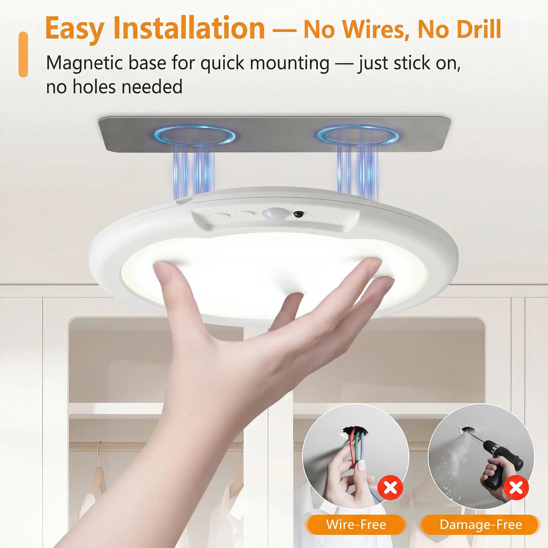 Motion Sensor Ceiling Light 4000Mah USB Type-C Rechargeable Magnetic Lamp Wireless Wall Lamp LED Light